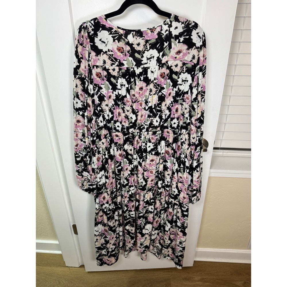 Torrid Floral Swiss Dot Midi Dress Black Pink Whimsigoth Boho Pockets Size 2XL - Picture 7 of 9